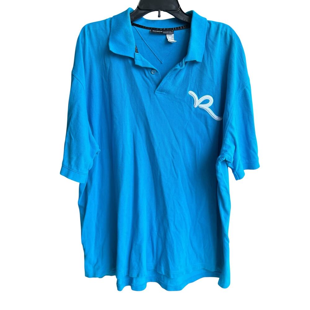 Rocawear embroidered logo polo shirt Aqua blue VTG big and tall sz XXL 2X